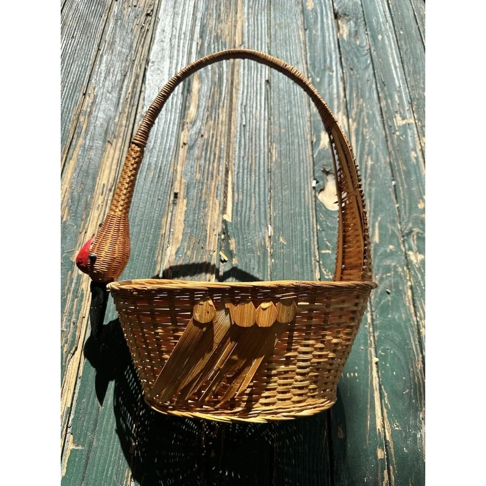 Goose Handled  Wicker Rattan Basket 19